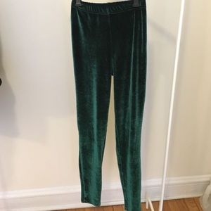 American Apparel Green Velvet Stretch Leggings